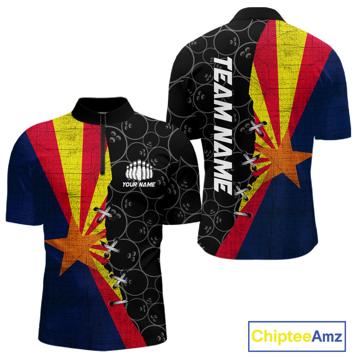Arizona Flag Custom Bowling Team Shirts For Men, Patriotic Bowling League Shirt IPHW10718