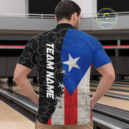 Puerto Rico Flag Custom Bowling Team Shirts For Men, Patriotic Bowling League Shirt IPHW10719