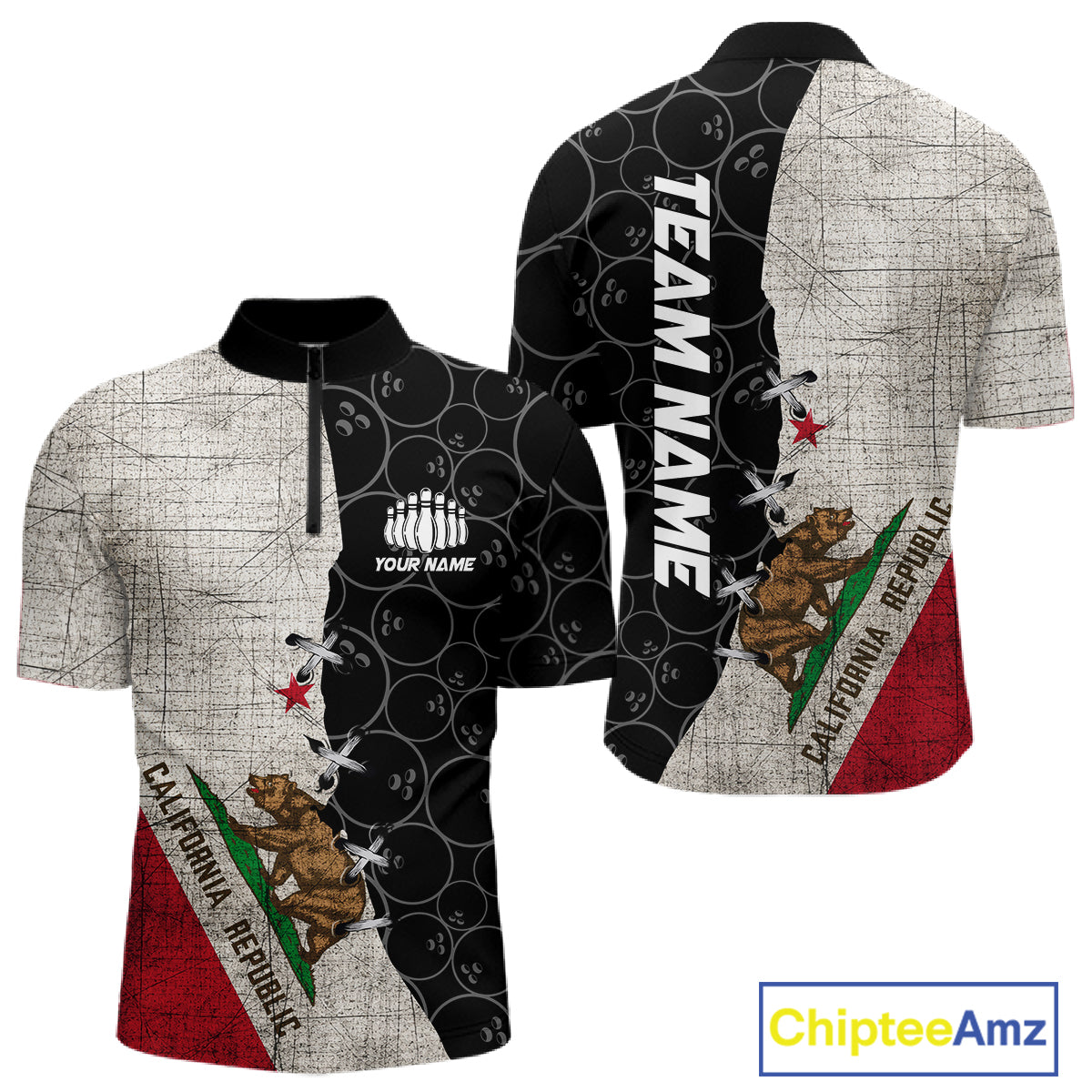 California Flag Custom Bowling Team Shirts For Men, Patriotic Bowling League Shirt IPHW10721
