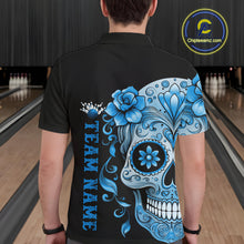 Load image into Gallery viewer, Blue Sugar Skull Tattoo Custom Men Bowling Polo Shirt, Halloween Team Bowling Jerseys IPHW10723