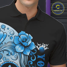 Load image into Gallery viewer, Blue Sugar Skull Tattoo Custom Men Bowling Polo Shirt, Halloween Team Bowling Jerseys IPHW10723