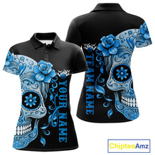 Load image into Gallery viewer, Blue Sugar Skull Tattoo Custom Women Bowling Polo Shirt, Halloween Team Bowling Jerseys IPHW10723