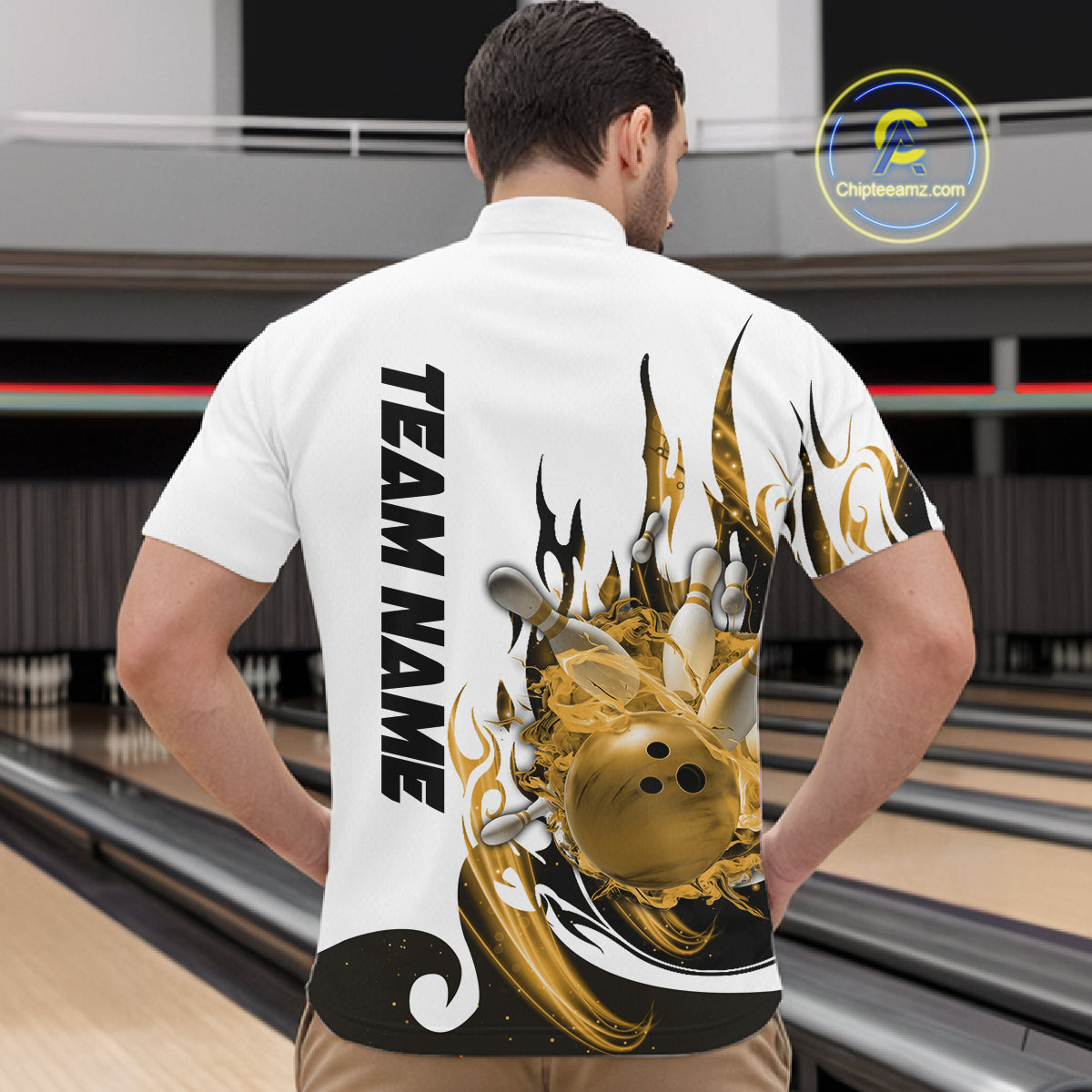 Custom Yellow Flame Bowling Team Jerseys, Bowling League Quarter-Zip Shirt For Men IPHW10728