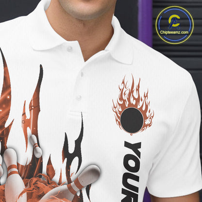 Custom Orange Flame Bowling Team Jerseys, Bowling League Polo Shirt For Men IPHW10729