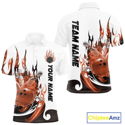 Custom Orange Flame Bowling Team Jerseys, Bowling League Polo Shirt For Men IPHW10729