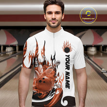 Load image into Gallery viewer, Custom Orange Flame Bowling Team Jerseys, Bowling League Quarter-Zip Shirt For Men IPHW10729
