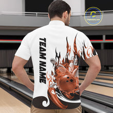 Load image into Gallery viewer, Custom Orange Flame Bowling Team Jerseys, Bowling League Quarter-Zip Shirt For Men IPHW10729