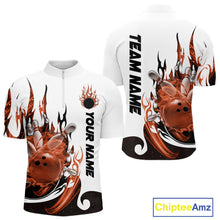 Load image into Gallery viewer, Custom Orange Flame Bowling Team Jerseys, Bowling League Quarter-Zip Shirt For Men IPHW10729