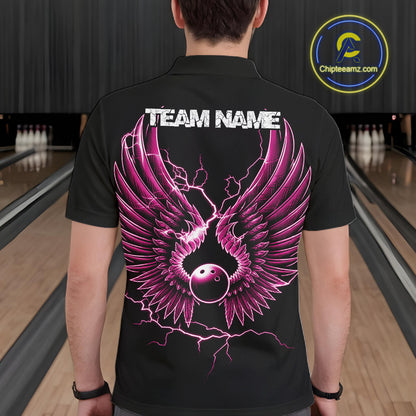 Custom Pink Lightning Bowling Ball With Wings Bowling Men Team Shirt, Bowling Jerseys IPHW10731