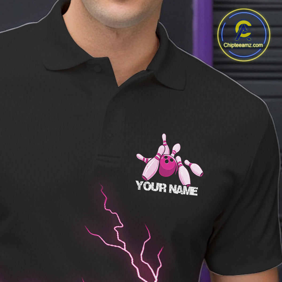 Custom Pink Lightning Bowling Ball With Wings Bowling Men Team Shirt, Bowling Jerseys IPHW10731