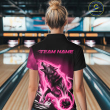 Load image into Gallery viewer, Pink Flame Wolf Custom Bowling Team Shirt For Women, Fire Wolf Bowling Jerseys IPHW10734