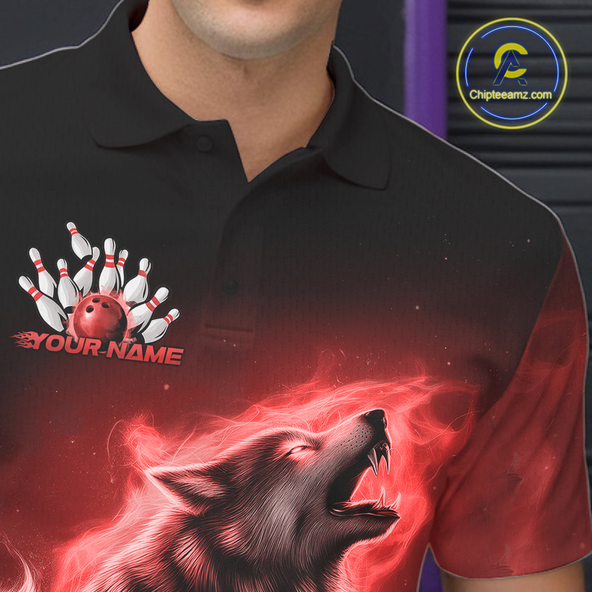 Red Flame Wolf Custom Bowling Team Shirt For Men, Fire Wolf Bowling Jerseys IPHW10735