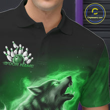 Load image into Gallery viewer, Green Flame Wolf Custom Bowling Team Shirt For Men, Fire Wolf Bowling Jerseys IPHW10736