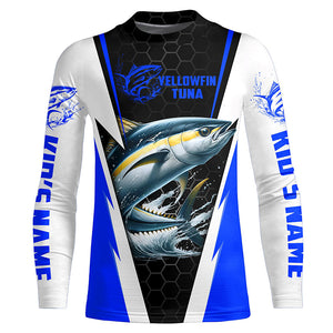 Custom Yellowfin Tuna Fishing Jerseys, Tuna Long Sleeve Performance Fishing League Shirts | Blue IPHW6400