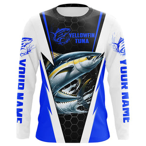 Custom Yellowfin Tuna Fishing Jerseys, Tuna Long Sleeve Performance Fishing League Shirts | Blue IPHW6400