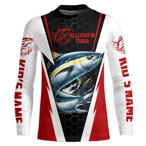 Custom Yellowfin Tuna Fishing Jerseys, Tuna Long Sleeve Performance Fishing League Shirts | Red IPHW6402