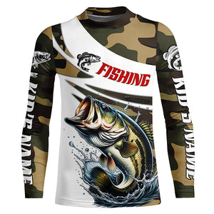 Custom Bass Long Sleeve Fishing Shirts, Personalized Bass Fishing Jerseys Camouflage IPHW6795