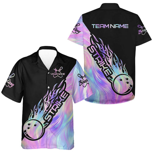 Strike Bowling Hawaiian Shirts For Men, Custom Hologram Bowling Team Shirts Bowler Outfit IPHW5242