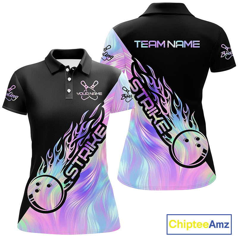 Strike Bowling Polo Shirts For Women, Custom Bowling Team Shirts Bowler Outfit IPHW5242