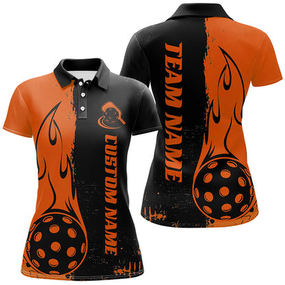 Black And Orange Custom Flame Ladies Pickleball Shirts, Pickleball Team Shirt Outfit IPHW7457
