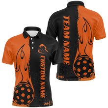 Load image into Gallery viewer, Black And Orange Custom Flame Pickleball Shirts For Men, Pickleball Team Shirt Pickleball Outfit IPHW7457