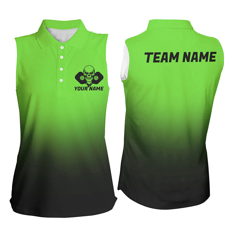 Black And Green Custom Skull Pickleball Shirts For Women, Halloween Pickleball Team Outfit IPHW7462