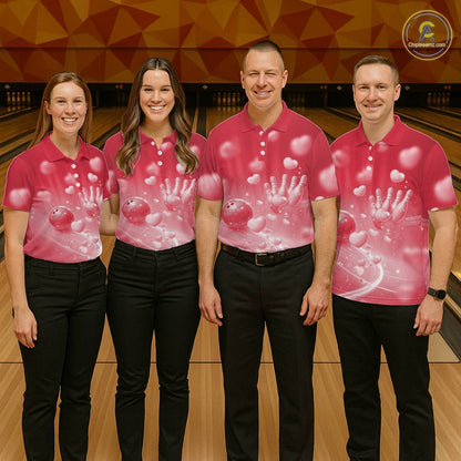 Custom Red Valentine Bowling Couple Shirts, Red Heart Theme Bowling Jerseys With His Name And Her Name IPHW10469