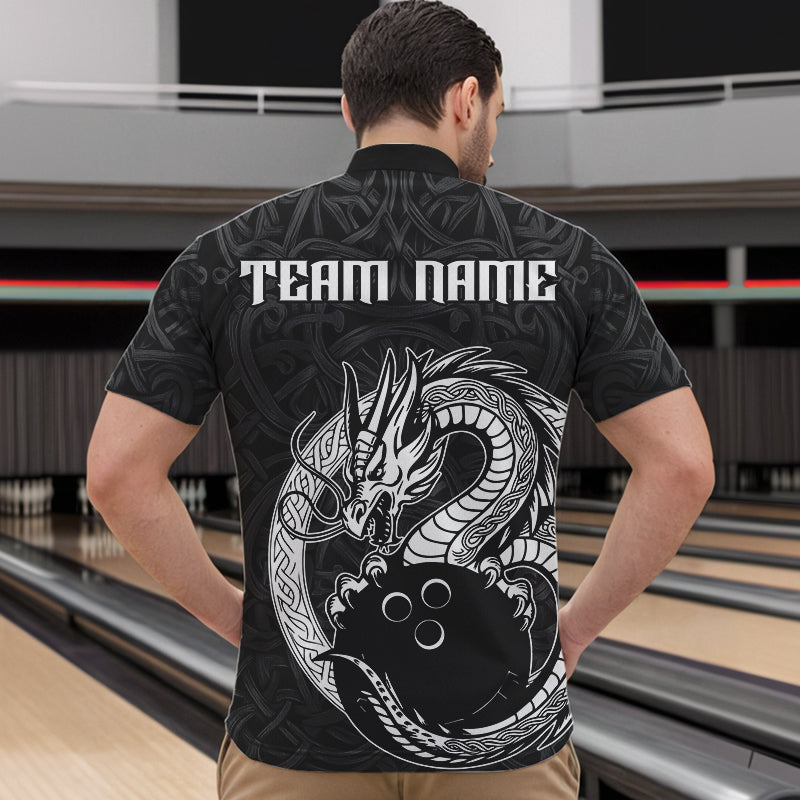 Custom Viking Dragon Bowling Quarter-Zip Team Shirts For Men, Celtic Bowling Shirt IPHW8584