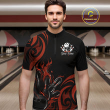 Load image into Gallery viewer, Custom Black And Orange Tribal Flame Bowling Men Shirt, Bowling League Shirt Team Jerseys IPHW10738