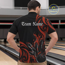 Load image into Gallery viewer, Custom Black And Orange Tribal Flame Bowling Men Shirt, Bowling League Shirt Team Jerseys IPHW10738