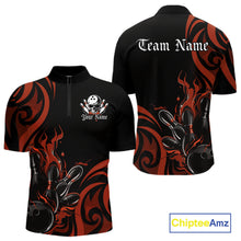 Load image into Gallery viewer, Custom Black And Orange Tribal Flame Bowling Men Shirt, Bowling League Shirt Team Jerseys IPHW10738