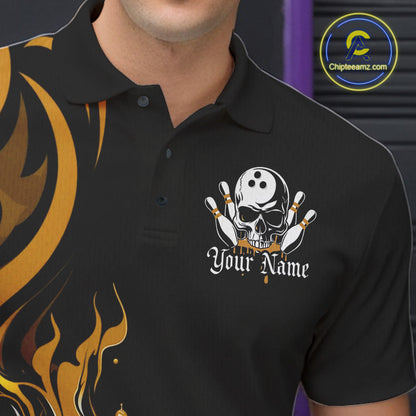 Custom Black And Yellow Tribal Flame Bowling Men Shirt, Bowling League Shirt Team Jerseys IPHW10739