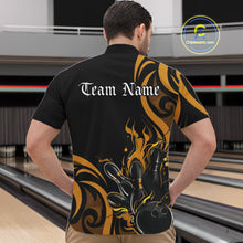 Load image into Gallery viewer, Custom Black And Yellow Tribal Flame Bowling Men Shirt, Bowling League Shirt Team Jerseys IPHW10739