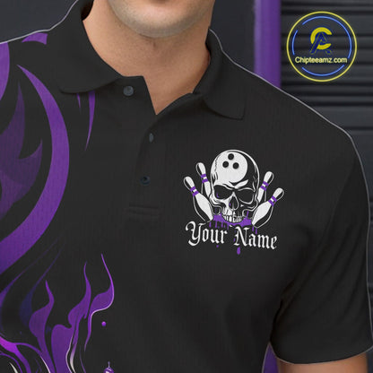 Custom Black And Purple Tribal Flame Bowling Men Shirt, Bowling League Shirt Team Jerseys IPHW10741