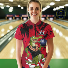 Load image into Gallery viewer, Red Custom Funny Alligator Bowling Women Shirt, Bowling Team Jerseys Bowler Outfit IPHW10772
