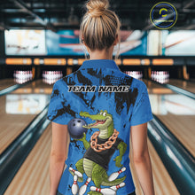 Load image into Gallery viewer, Blue Custom Funny Alligator Bowling Women Polo Shirt, Bowling Team Jerseys Bowler Outfit IPHW10773