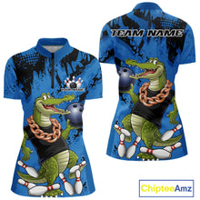 Load image into Gallery viewer, Blue Custom Funny Alligator Bowling Women Shirt, Bowling Team Jerseys Bowler Outfit IPHW10773