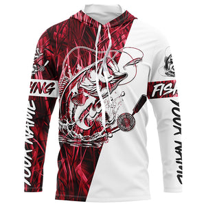 Custom Bass Fishing Tattoo Red Camo Long Sleeve Tournament Fishing Shirts, Bass Fishing Jerseys IPHW6079