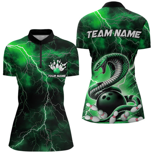 Green Thunder Lightning Custom Cobra Snake Bowling Women Quarter-Zip Shirts Team Uniform IPHW8896