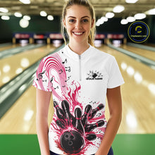 Load image into Gallery viewer, Custom Pink Music Flame Bowling Women Quarter-Zip Shirt, Bowling League Shirt IPHW10993