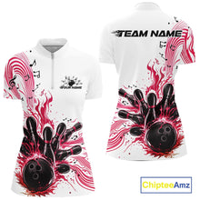 Load image into Gallery viewer, Custom Pink Music Flame Bowling Women Quarter-Zip Shirt, Bowling League Shirt IPHW10993