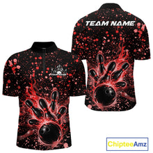 Load image into Gallery viewer, Custom Red Splatter Music Flame Bowling Men Quarter-Zip Shirt, Music Bowling Jerseys IPHW11003