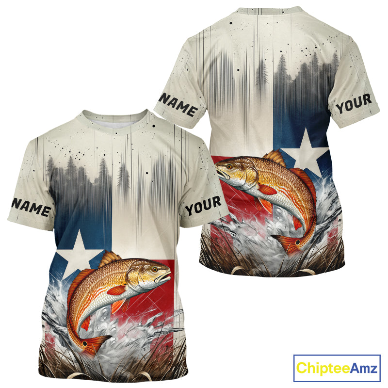 Custom Texas Flag Redfish Puppy Drum Tournament Fishing T-Shirt IPHW9351