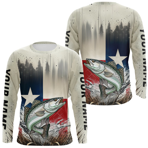 Custom Texas Flag Spekcled Trout Long Sleeve Tournament Fishing Shirt IPHW9352