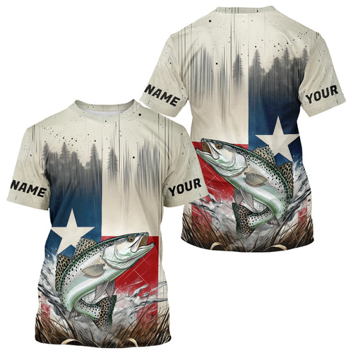 Custom Texas Flag Spekcled Trout Tournament Fishing T-Shirt IPHW9352