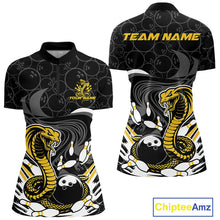 Load image into Gallery viewer, Custom Black And Yellow Cobra Snake Bowling Women Quarter-Zip Shirts, Bowling Team Shirt IPHW9699