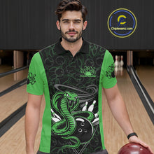 Load image into Gallery viewer, Custom Green Cobra Snake Bowling Team Men Polo Shirts, Bowling Pattern Shirt IPHW9704