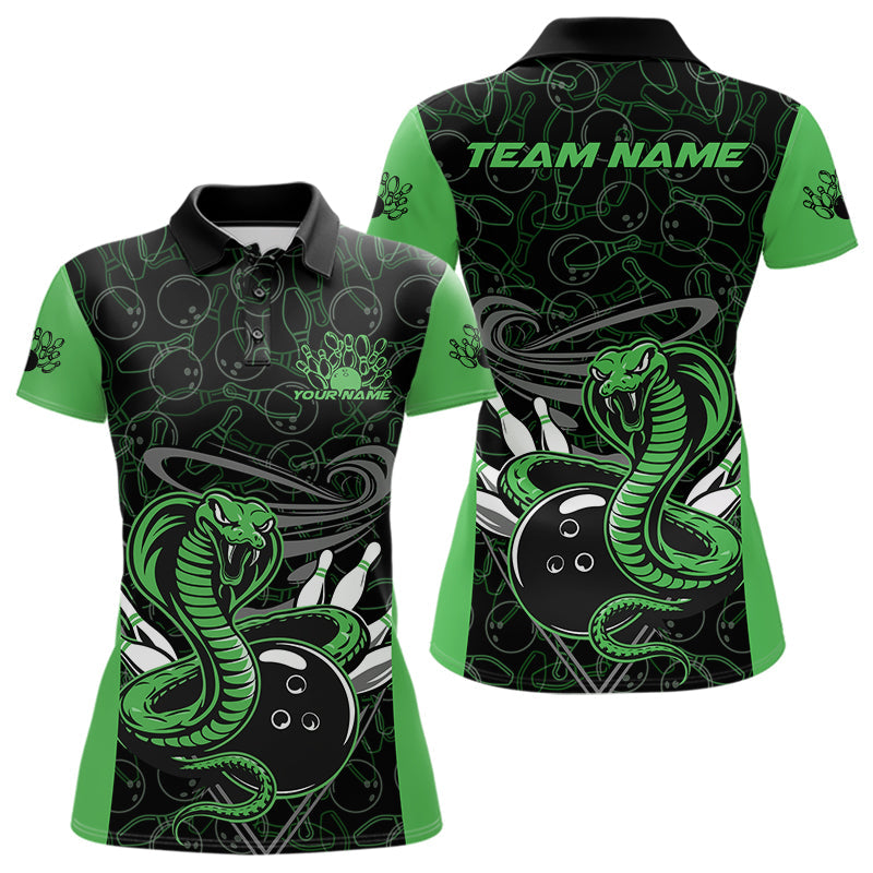 Custom Green Cobra Snake Bowling Team Women Polo Shirts, Bowling Pattern Shirt IPHW9704