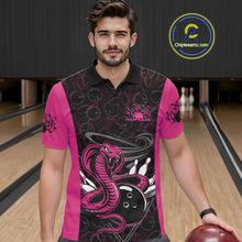 Load image into Gallery viewer, Custom Pink Cobra Snake Bowling Team Men Polo Shirts, Bowling Pattern Shirt IPHW9707