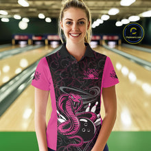 Load image into Gallery viewer, Custom Pink Cobra Snake Bowling Team Women Polo Shirts, Bowling Pattern Shirt IPHW9707